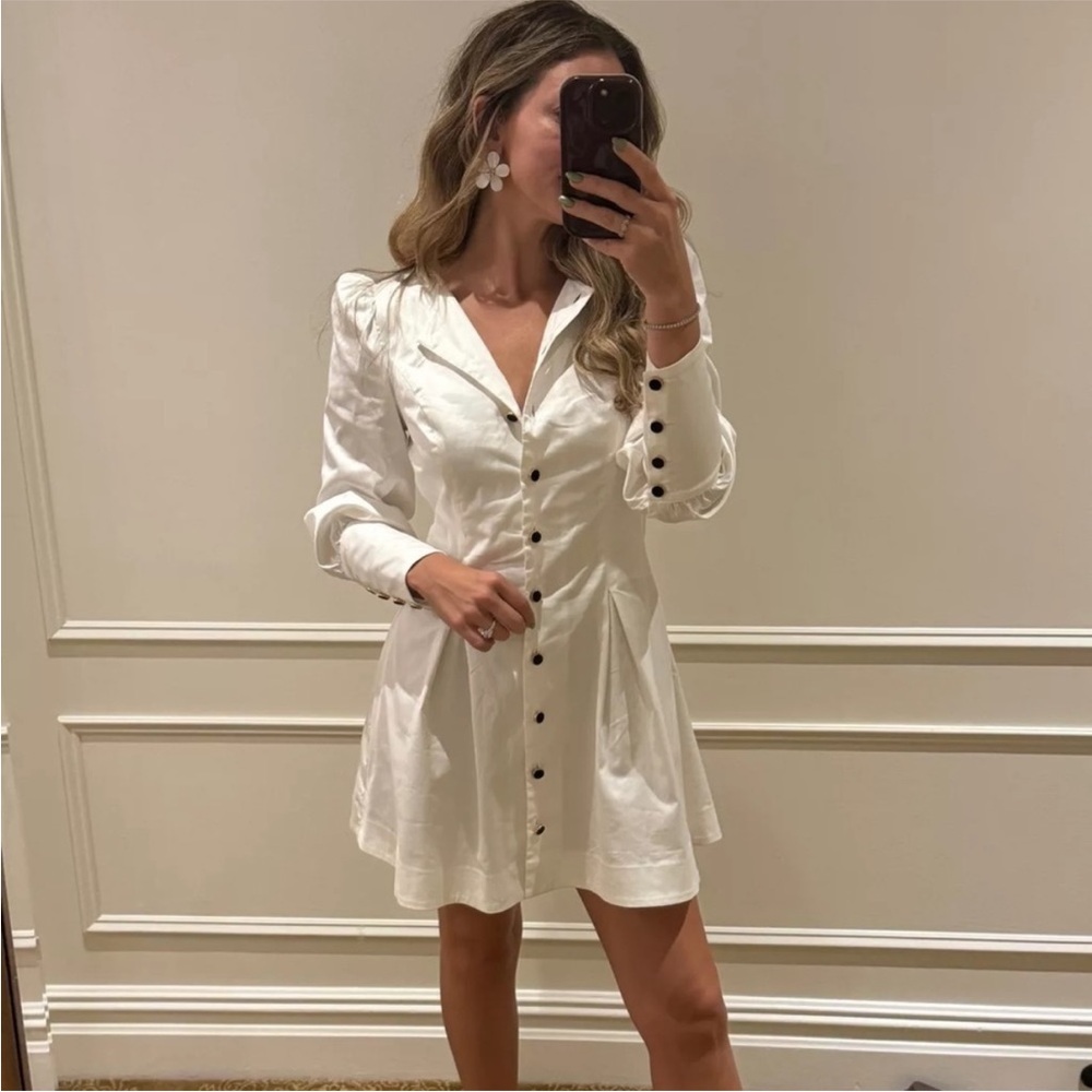 NEW Reformation Lovisa Long Sleeve Organic Cotton Velvet Button Mini Dress 10 - Picture 3 of 8